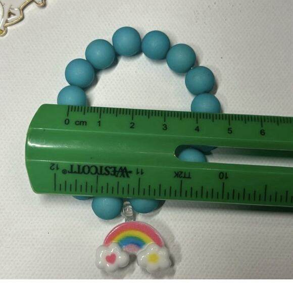 Lot of 3 Girls Stretchy Beaded Charm Bracelets Unicorn Rainbow Flower NWOT - Picture 3 of 6
